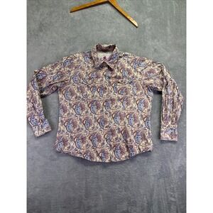 Wired Heart Mens XL Paisley Western Button Down Shirt‎ Long Sleeve Tan Blue
